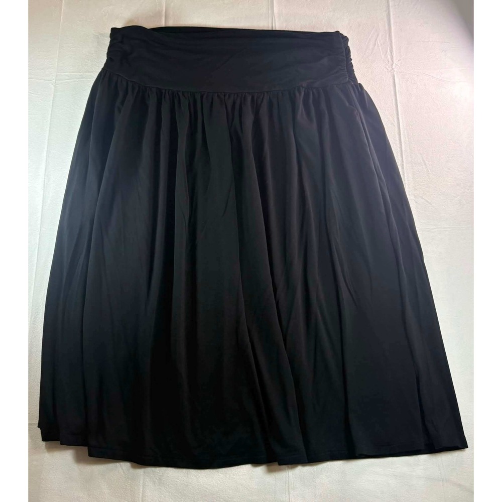 Simlu Black Ruched Waist Pleated Midi Skirt Womens 2XL A-Line Stretch Jersey